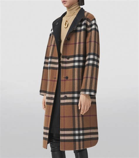 burberry reversible check technical wool coat|Reversible Check Wool Wrap Coat in Black .